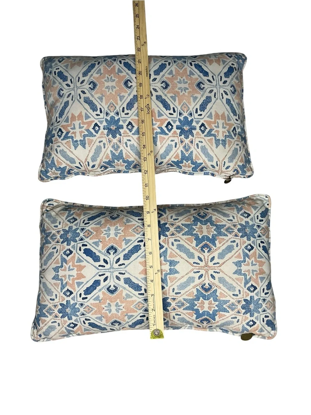 Pier 1 Imports Set of 2 Blue Blush Geometric Lumbar Throw Pillows Boho Coastal